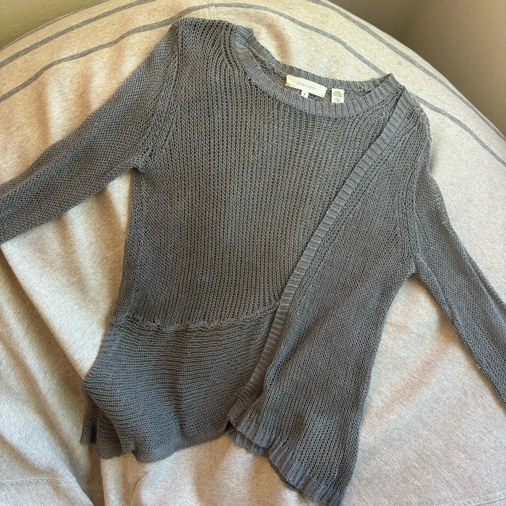 INHABIT Gauzey Grey Silk Long Sleeved Asymmetrical Sweater - Picture 9 of 9